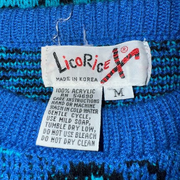 Vtg Licorice Women’s Sz Medium Blue Acrylic Sweater Printed - Picture 3 of 6